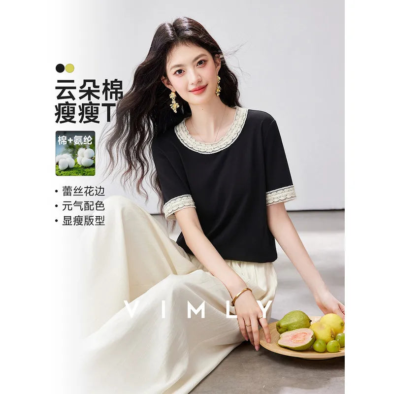 Lace-Trim Crew-Neck Short-Sleeve Tee