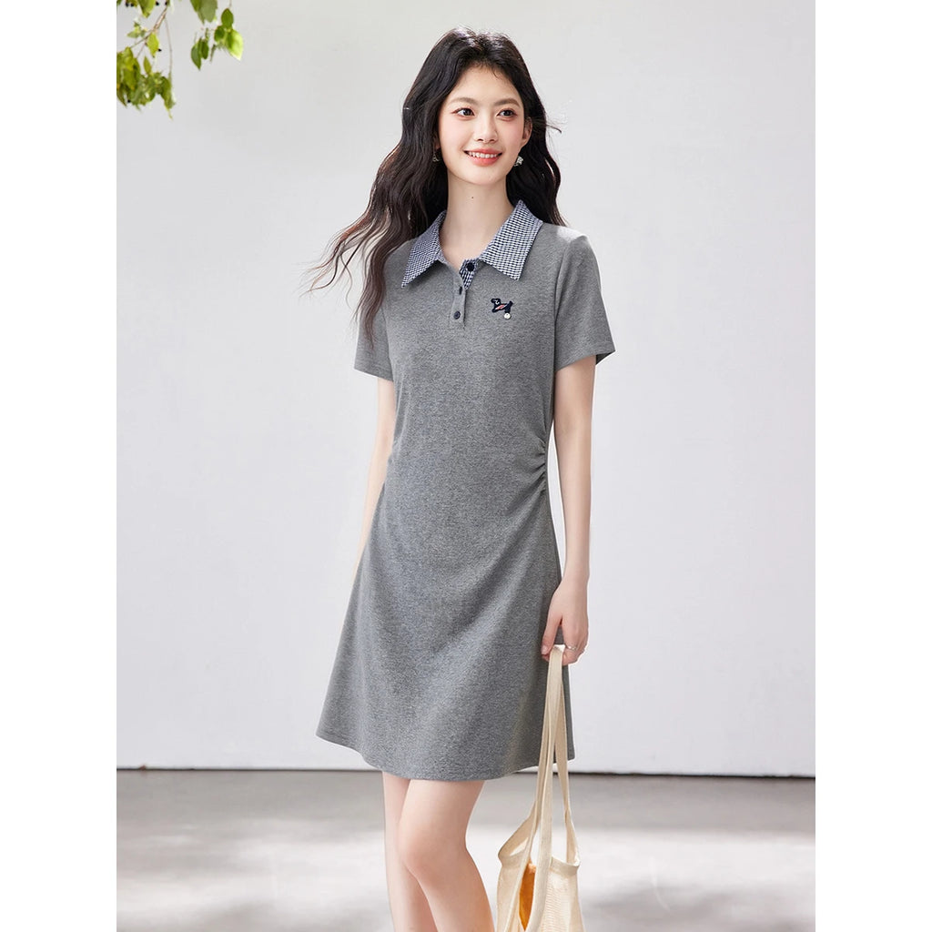 Pleated-Hem Polo Mini Dress