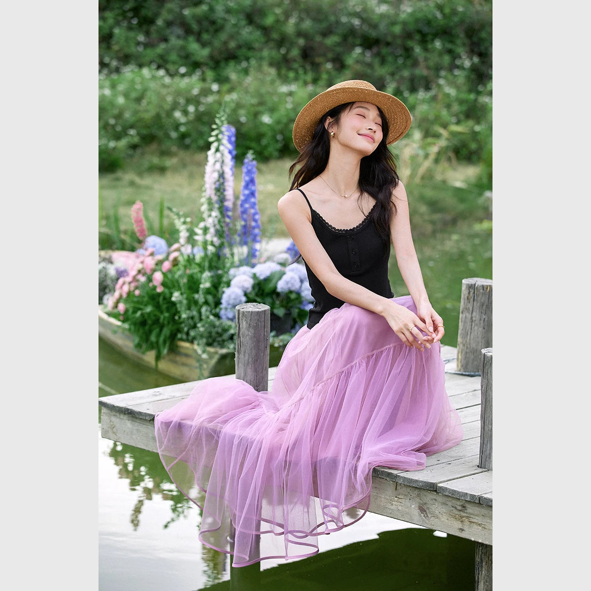 Tiered Mesh Midi Skirt