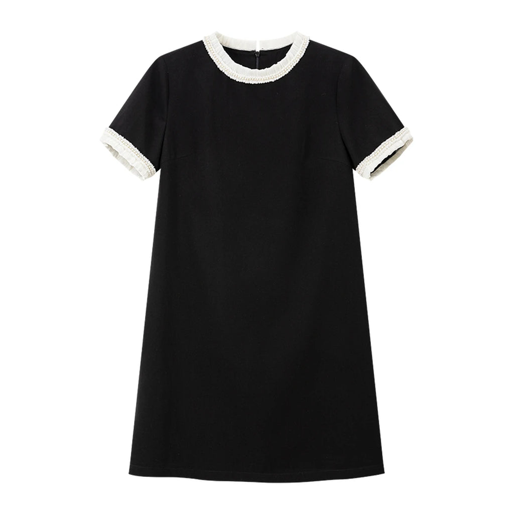 Contrast-Trim Short-Sleeve Mini Dress