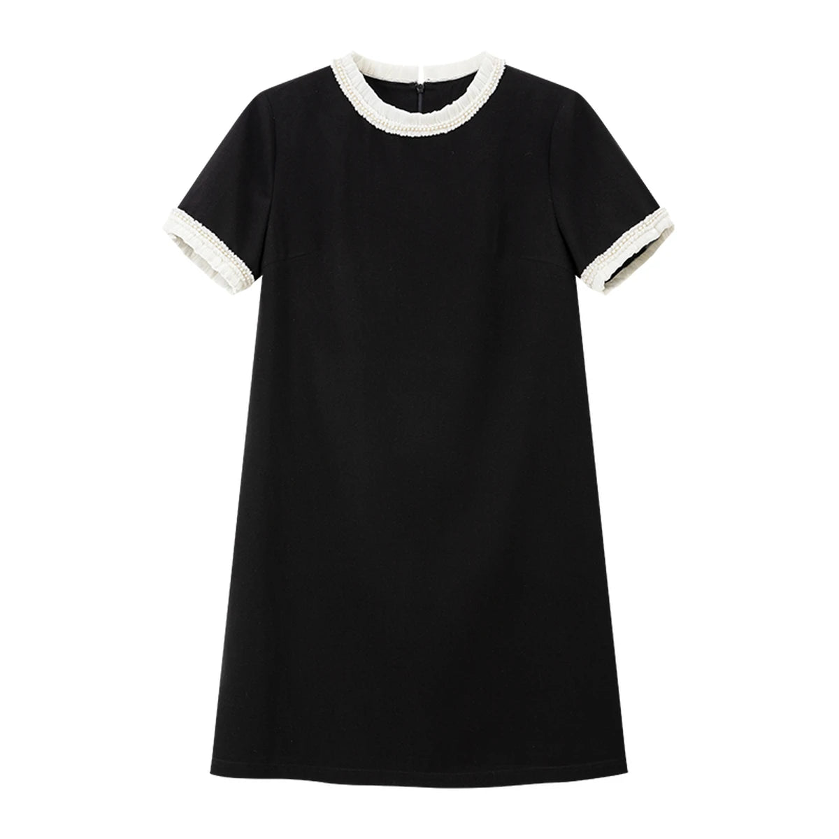 Contrast-Trim Short-Sleeve Mini Dress