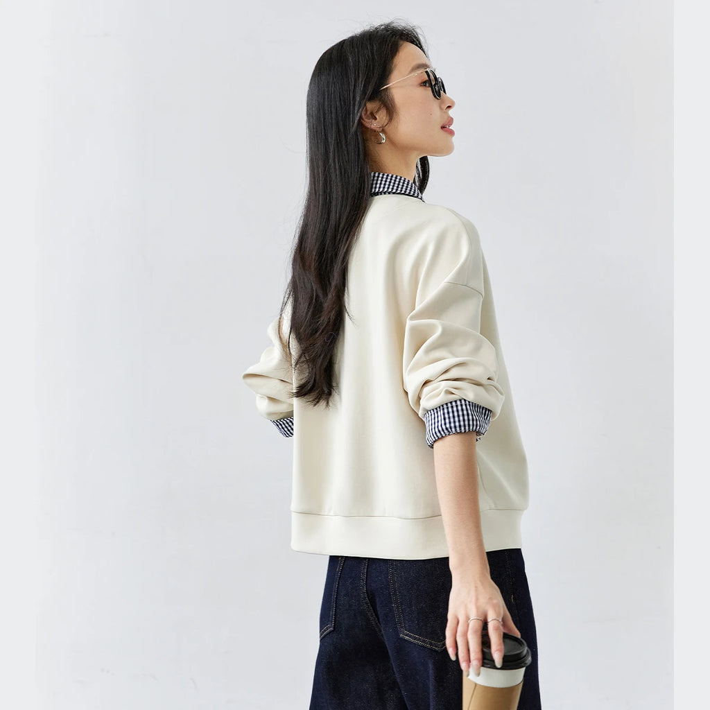 Plaid-Trim Half-Zip Sweatshirt