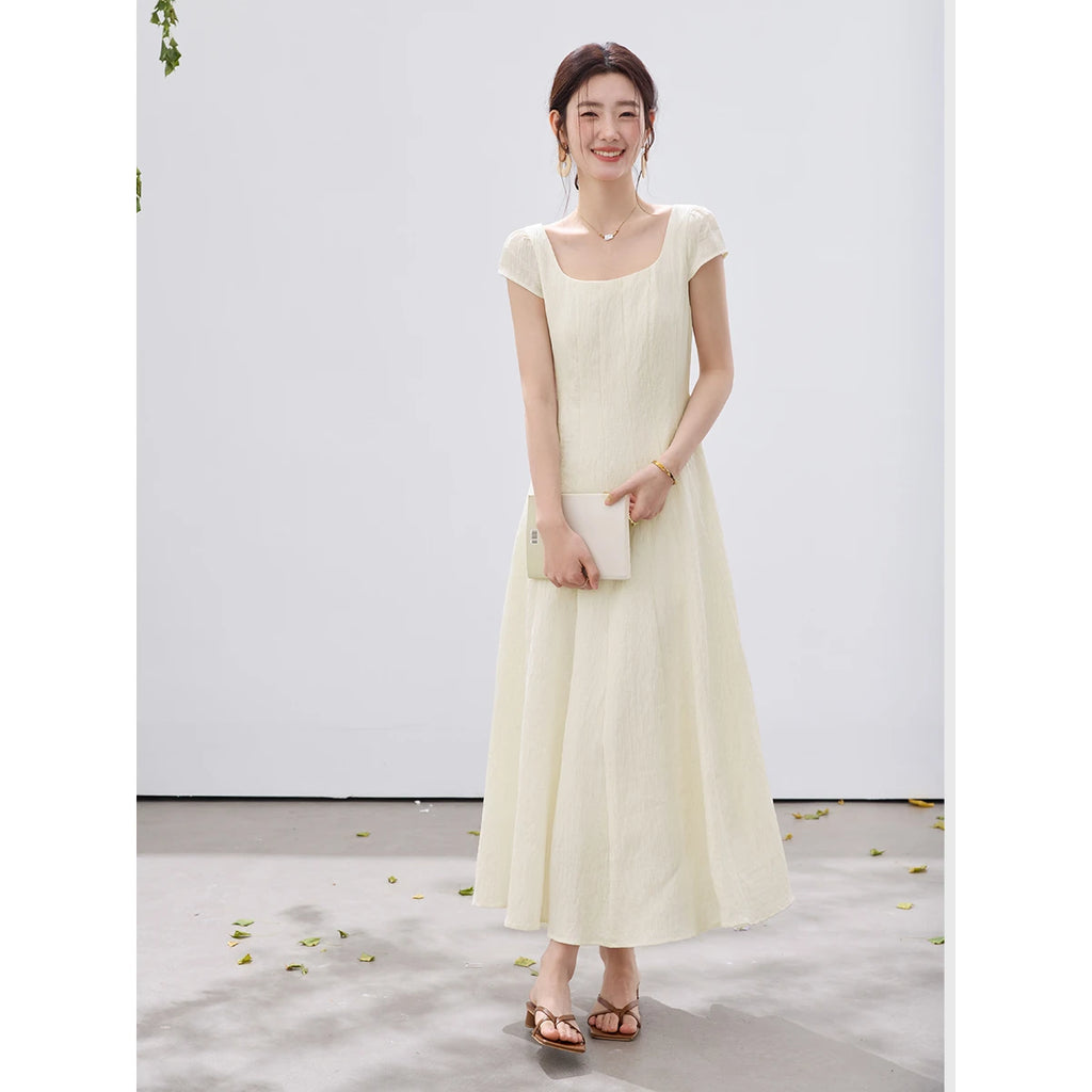 Square-Neck Puff-Sleeve Maxi Dress