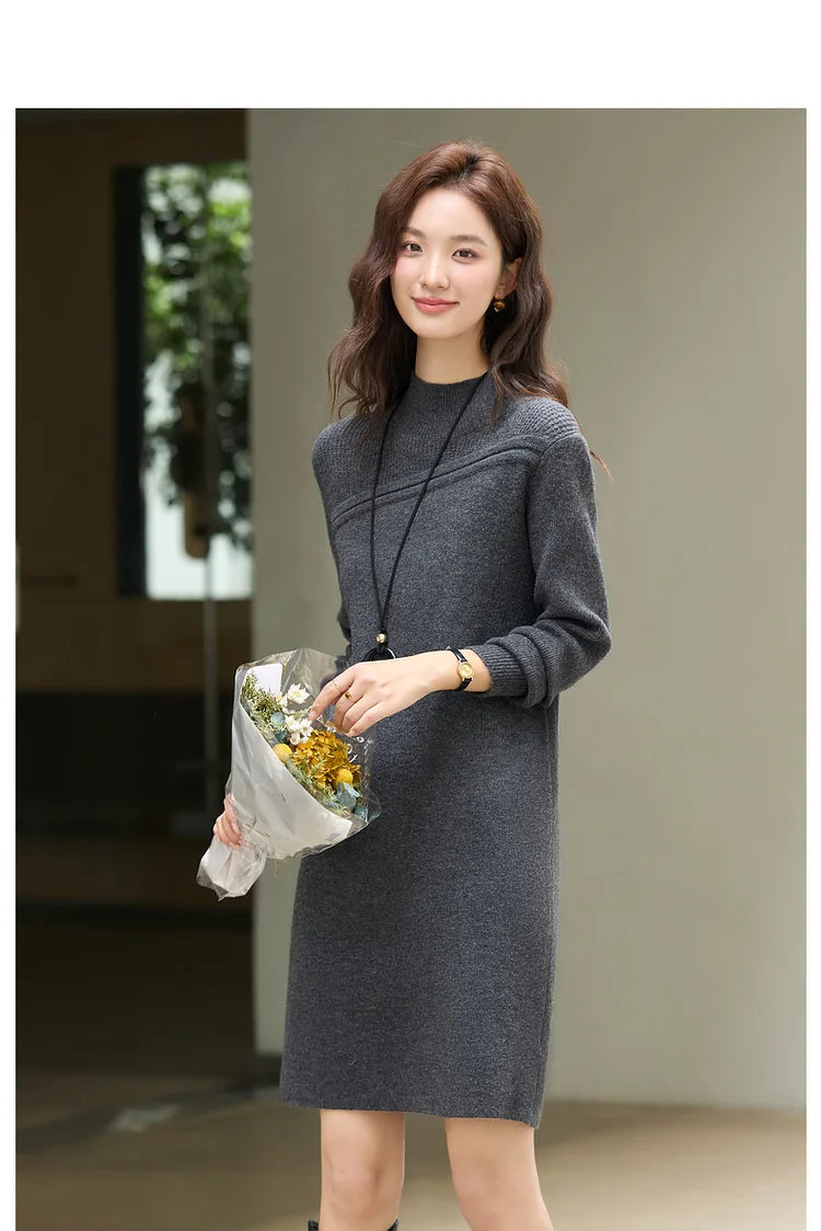 Paneled Mock-Neck Midi Dress