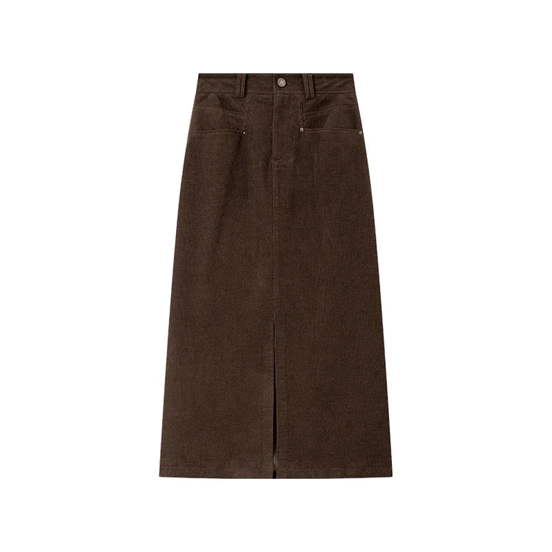 Straight Corduroy Midi Skirt