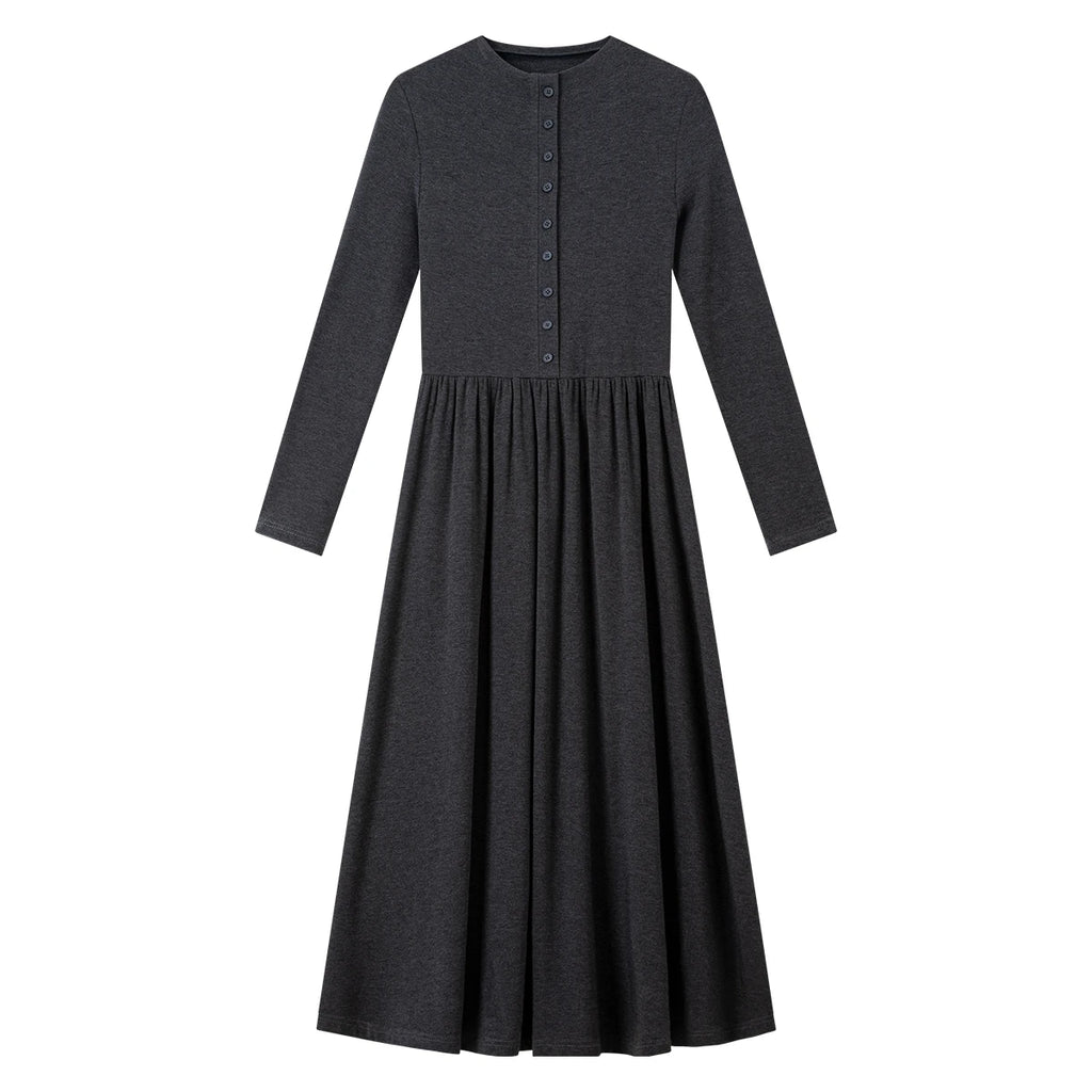 Button-Front Drop-Waist Midi Dress