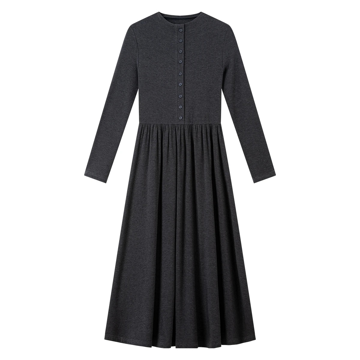 Button-Front Drop-Waist Midi Dress