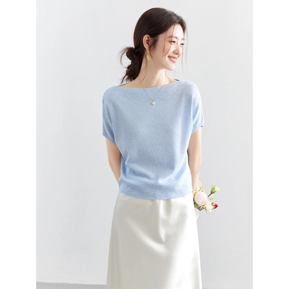 Off-Shoulder Dolman-Sleeve Knit Top
