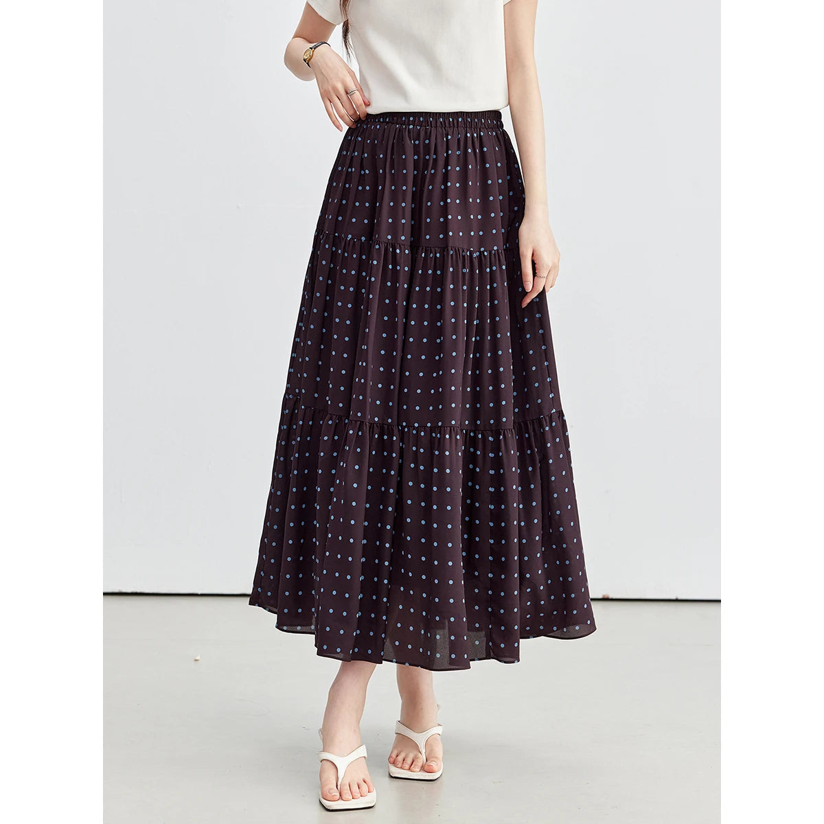 Polka-Dot Tiered Midi Skirt