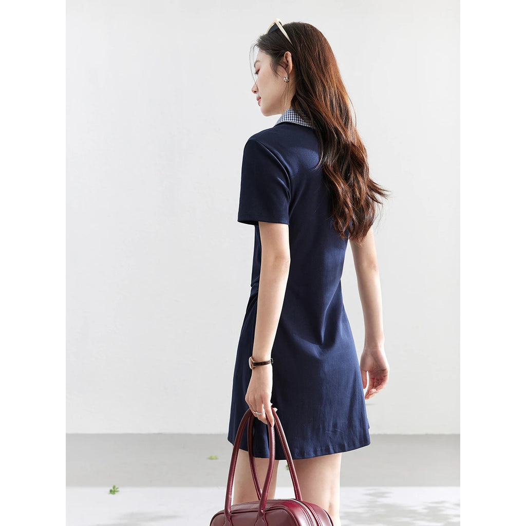 Contrast-Collar Polo Mini Dress