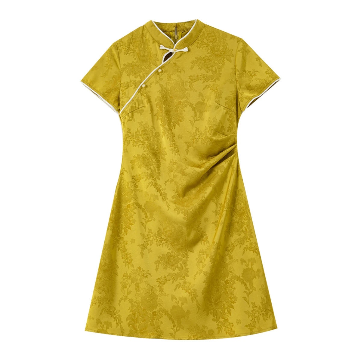 Jacquard Mandarin-Collar Mini Dress