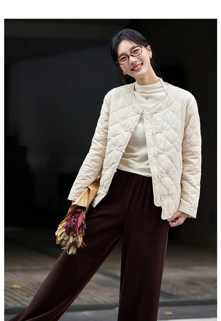 Frog-Button Quilted Curved-Hem Jacket