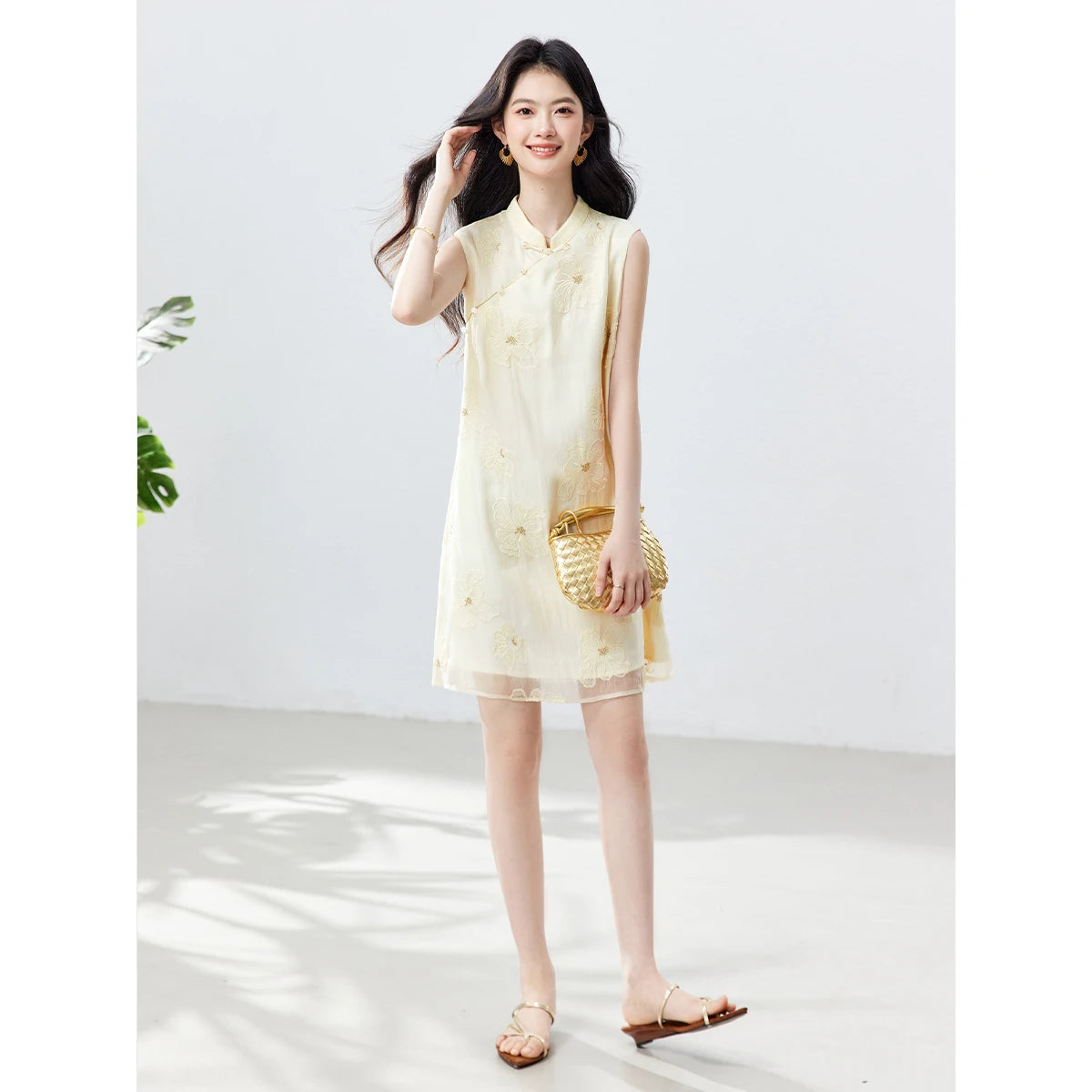 Frog-Button Jacquard Mini Dress