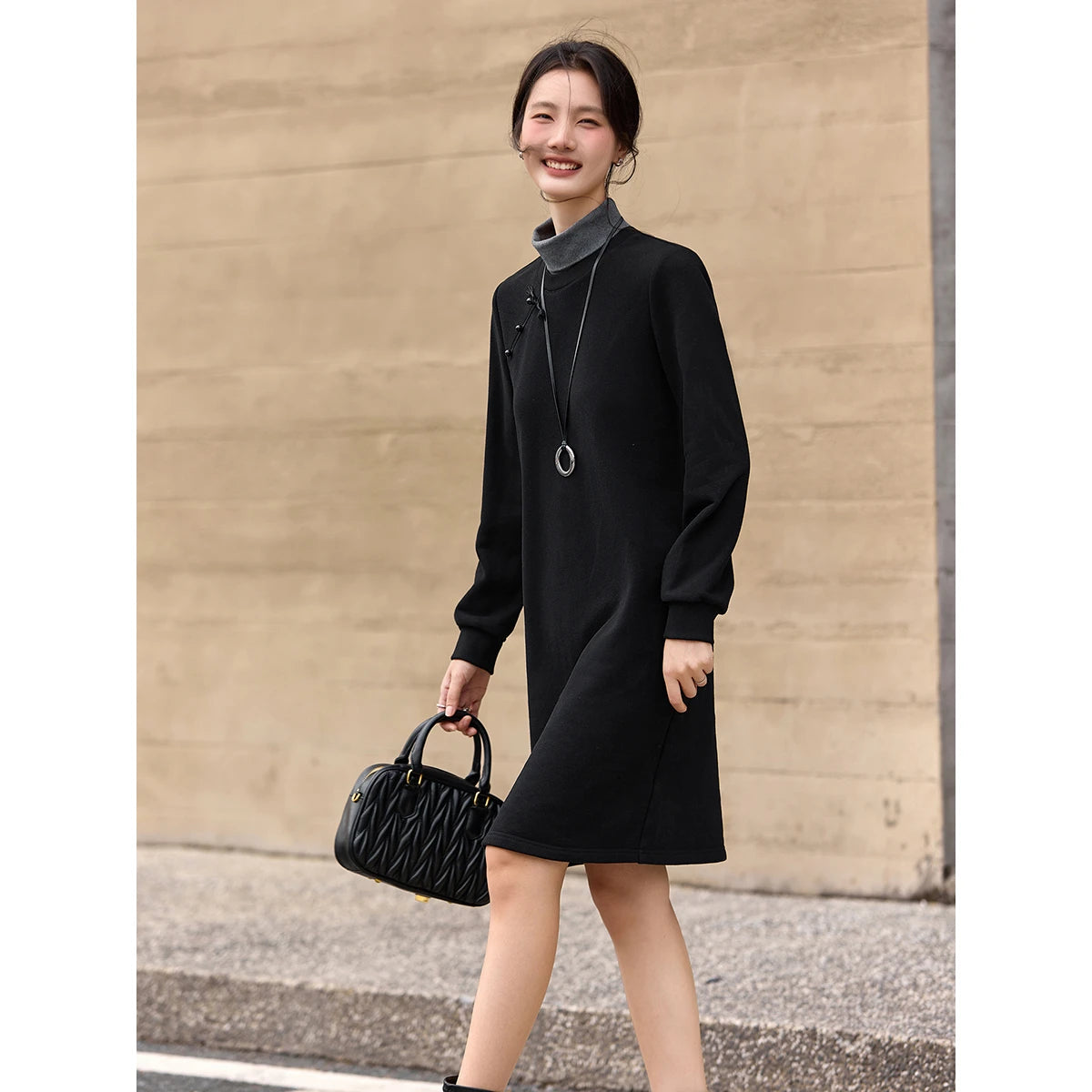 Layered Turtleneck Shift Dress