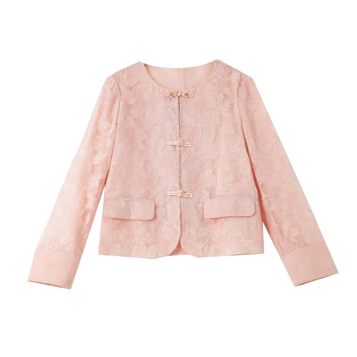 Floral Jacquard Frog-Button Jacket