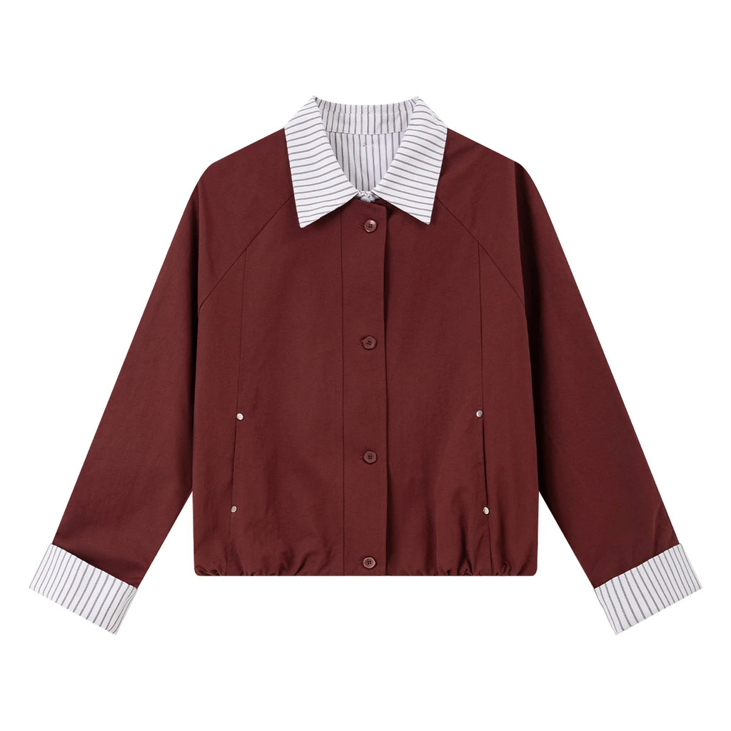 Contrast-Collar Cropped Jacket