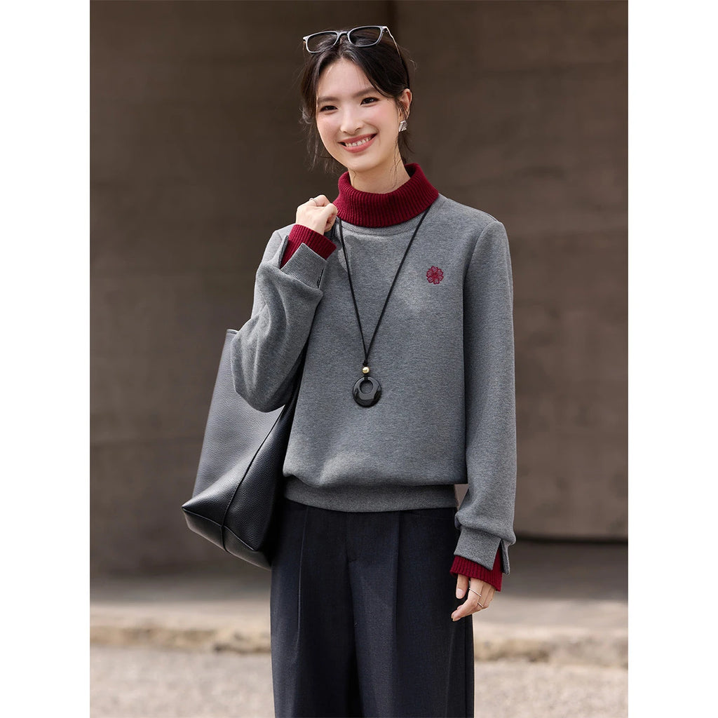 Layered Turtleneck Crew-Neck Sweatshirt