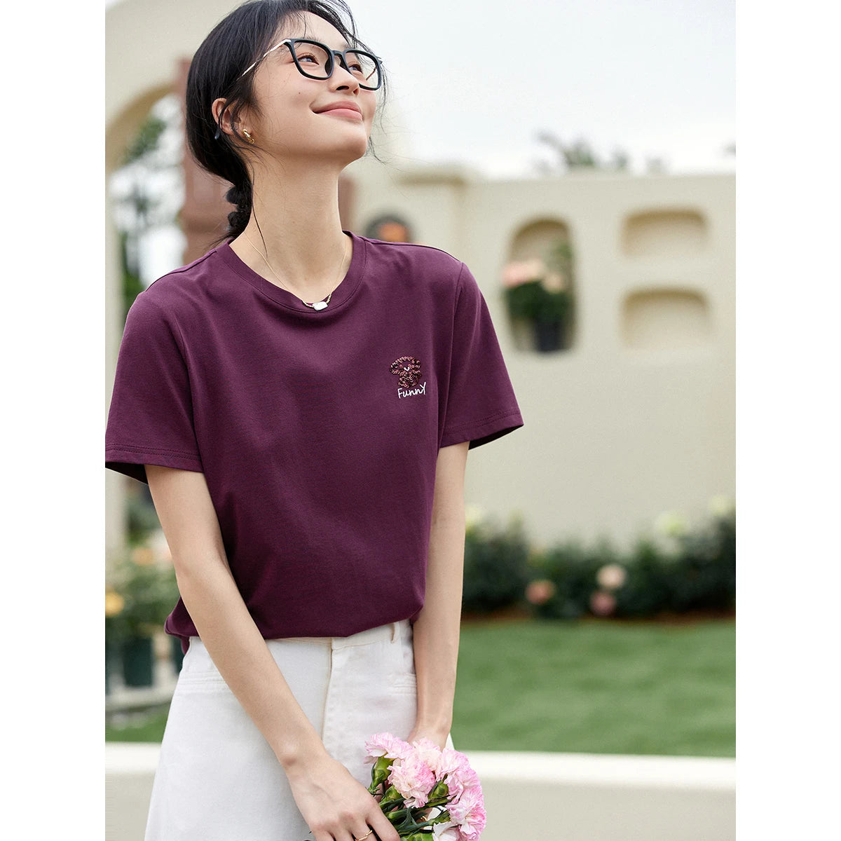 Sequin-Embroidered Crew-Neck Tee