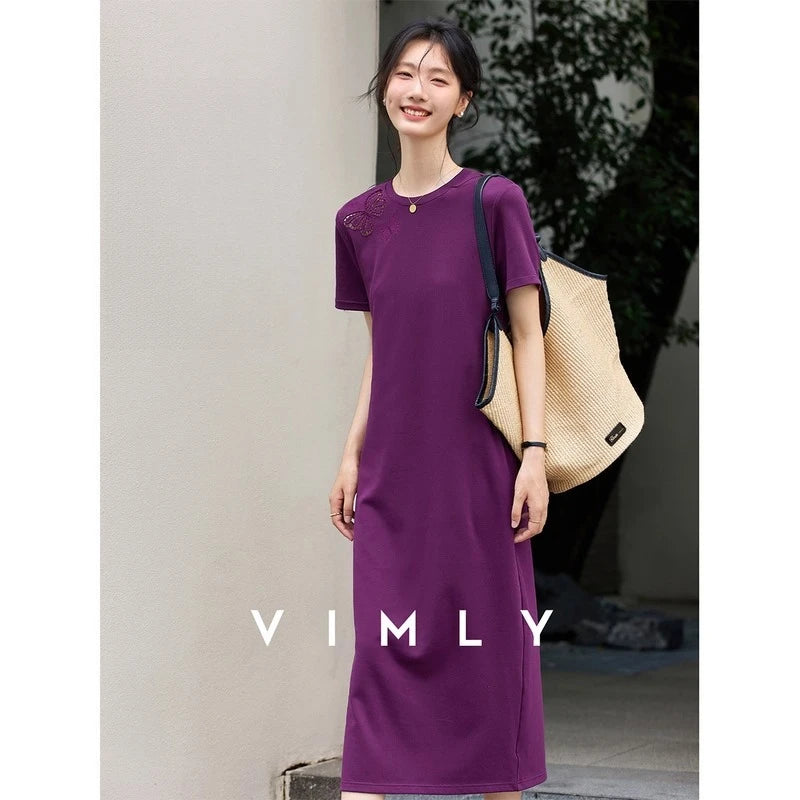 Butterfly-Embroidered Knit Midi Dress