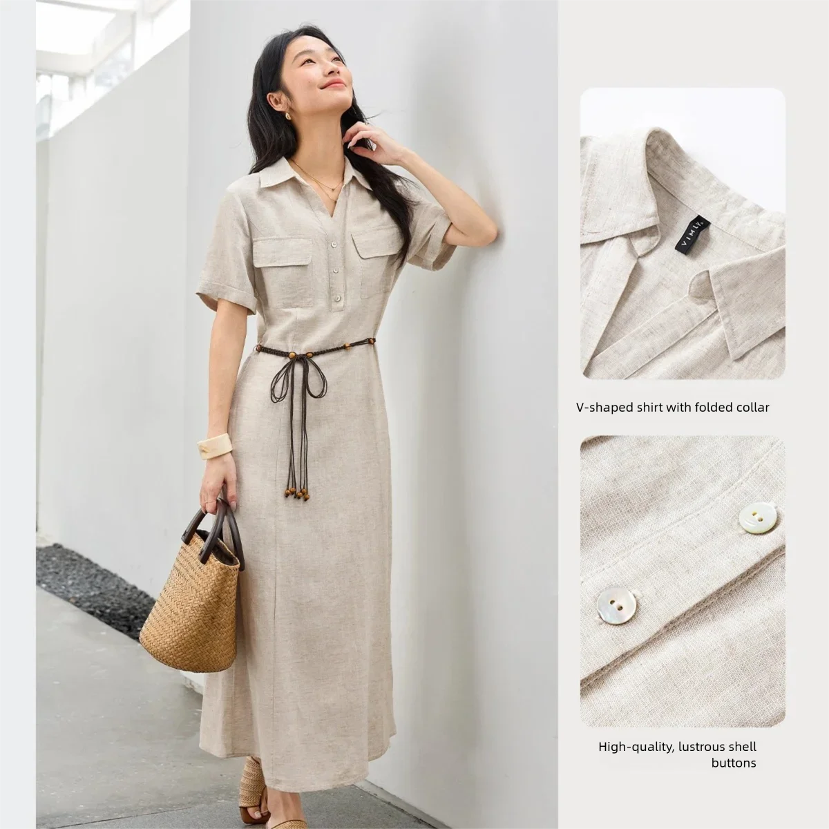 Belted Short-Sleeve Shirt Midi Dress