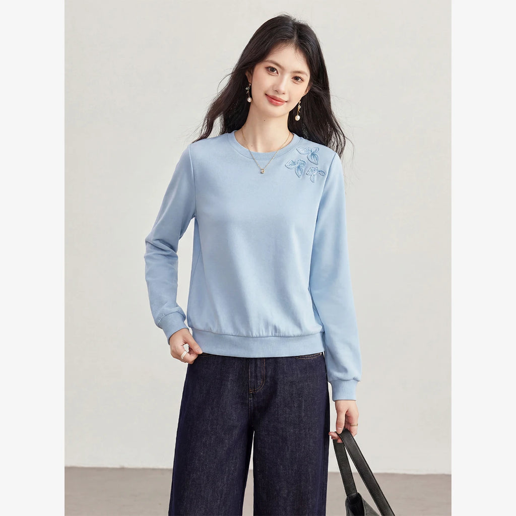 Floral Applique Crew-Neck Sweatshirt