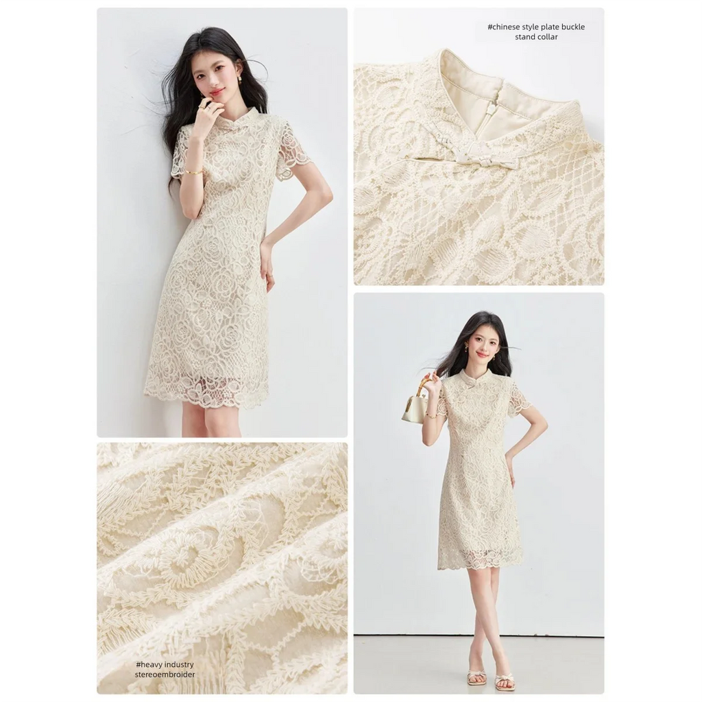Lace Frog-Button Mini Dress