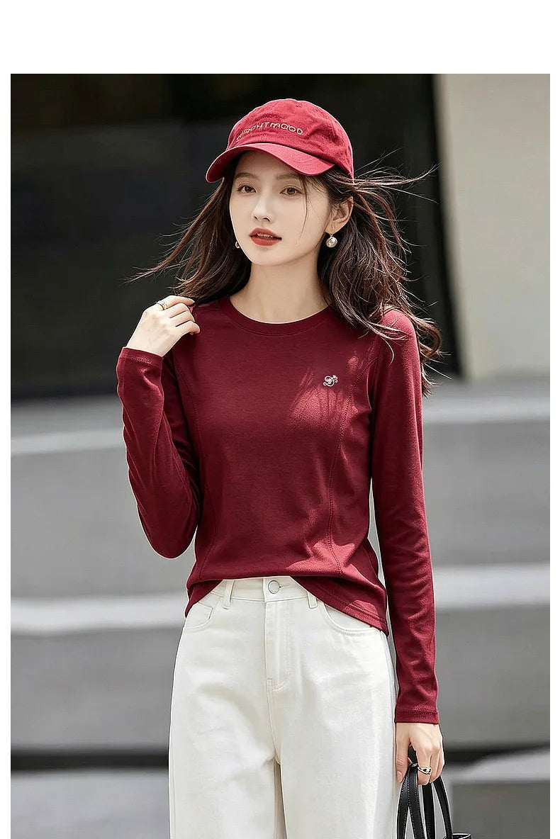 Embroidered Crew-Neck Long-Sleeve Tee