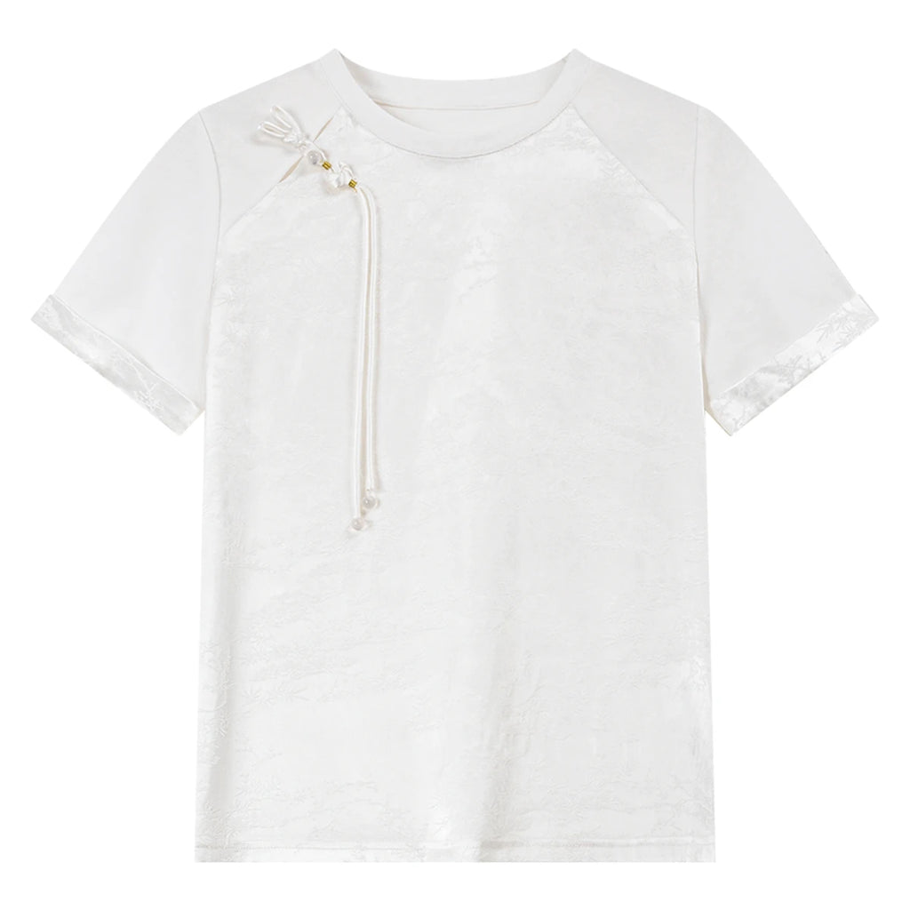 Asymmetric Frog-Button Short-Sleeve Tee