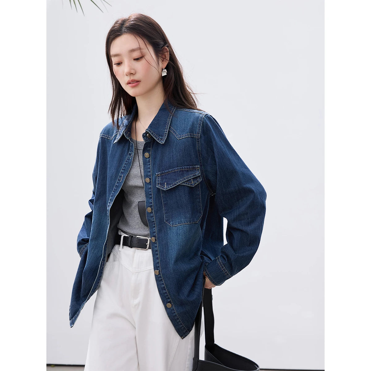 Button-Front Denim Shirt