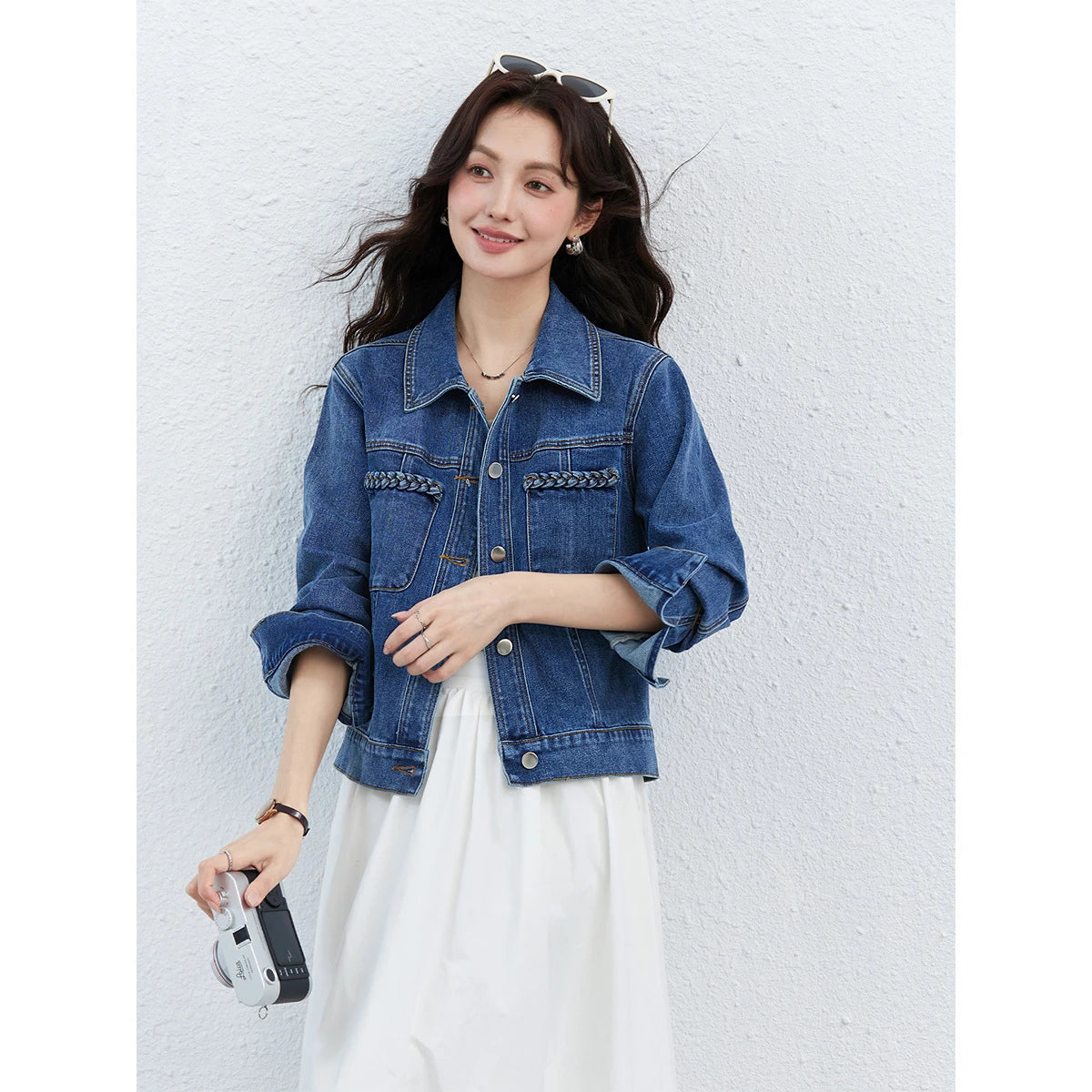 Patch-Pocket Cropped Denim Jacket