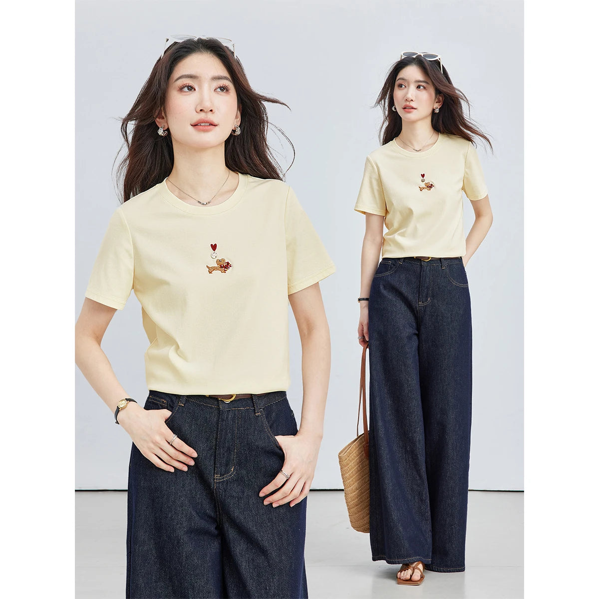 Embroidered Minimal Crew-Neck Tee