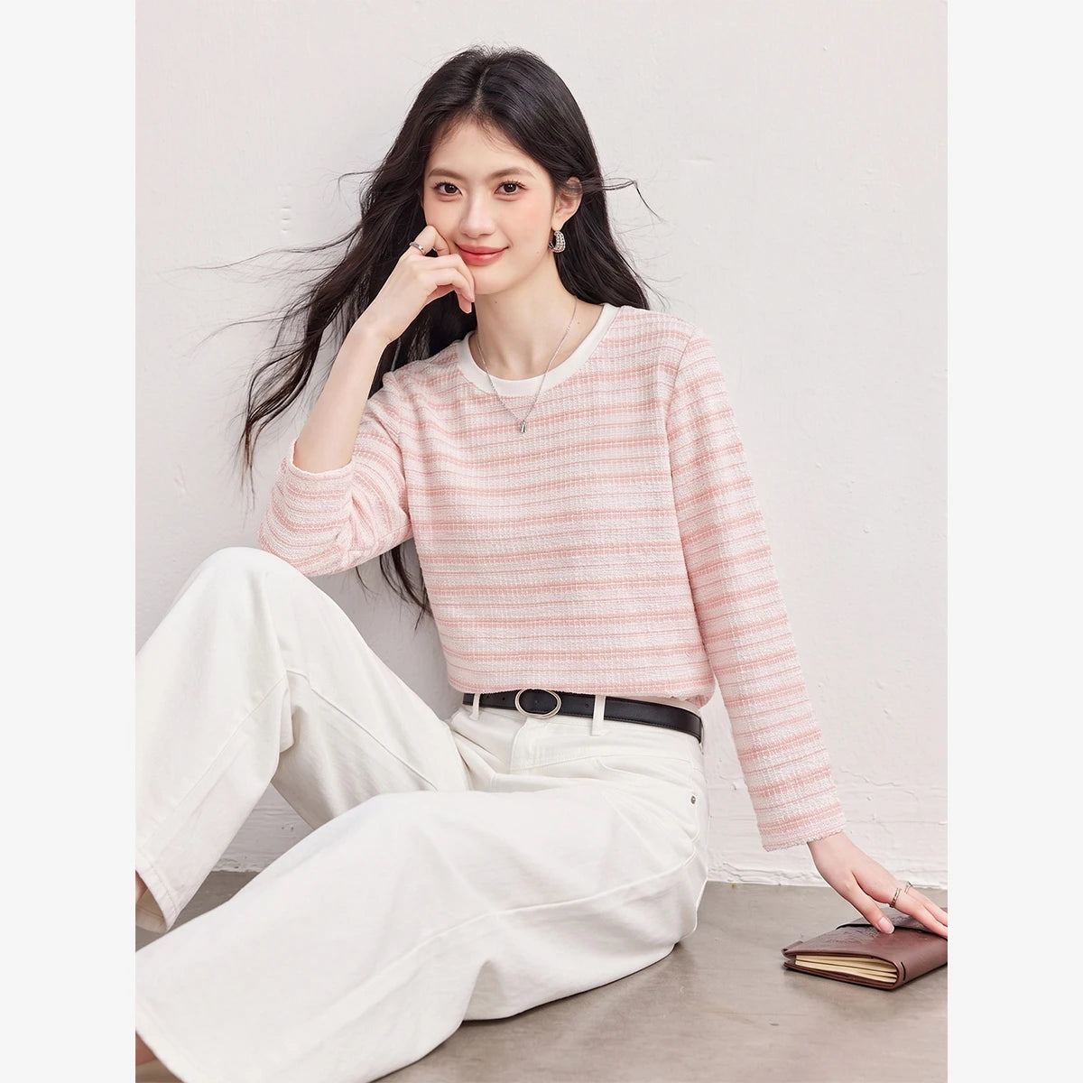 Textured Striped Long-Sleeve Tee