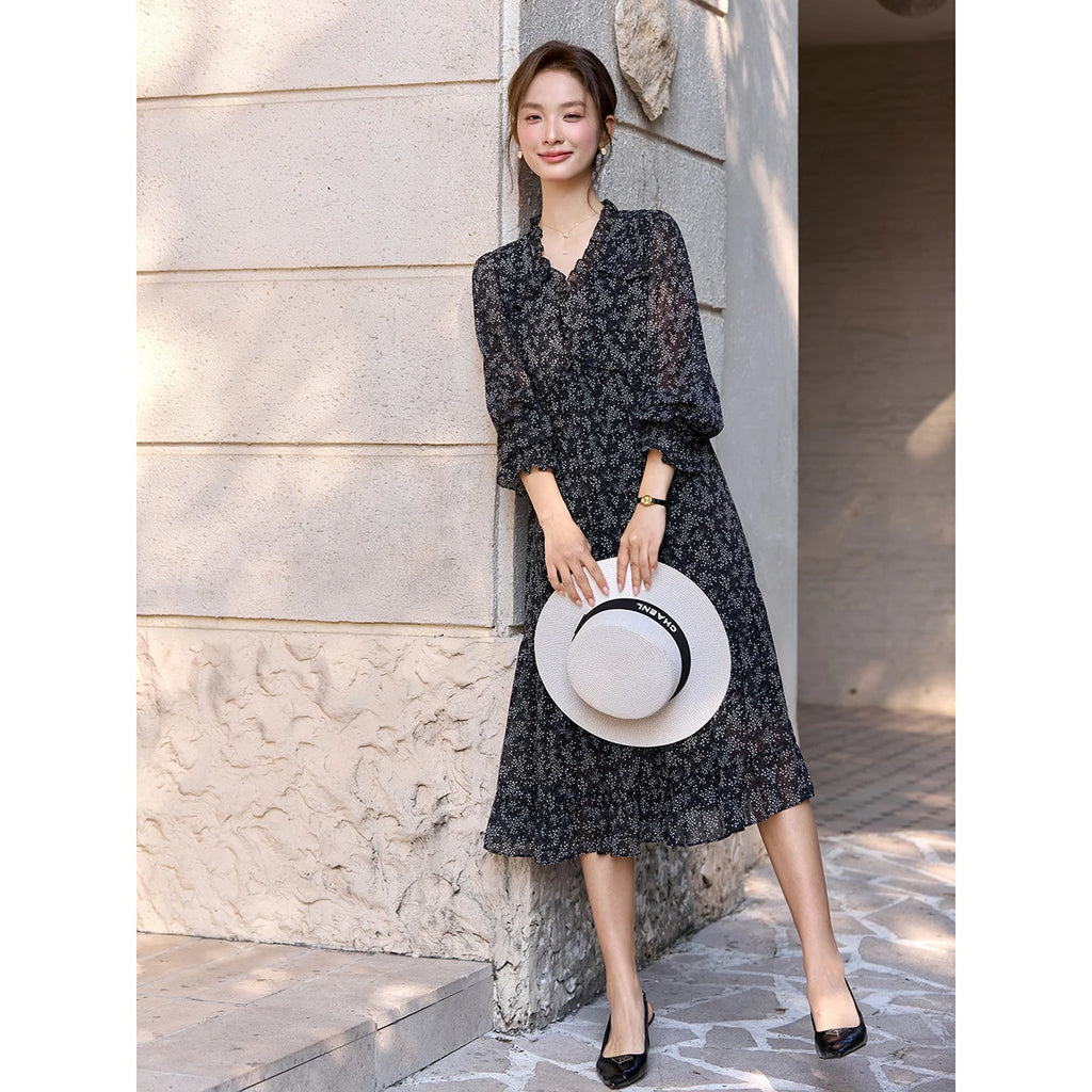 Floral Ruffle-Hem Midi Dress