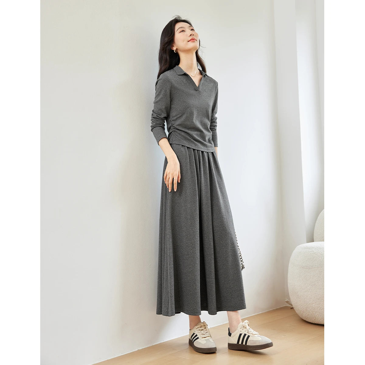 Collared Top and A-Line Skirt Set