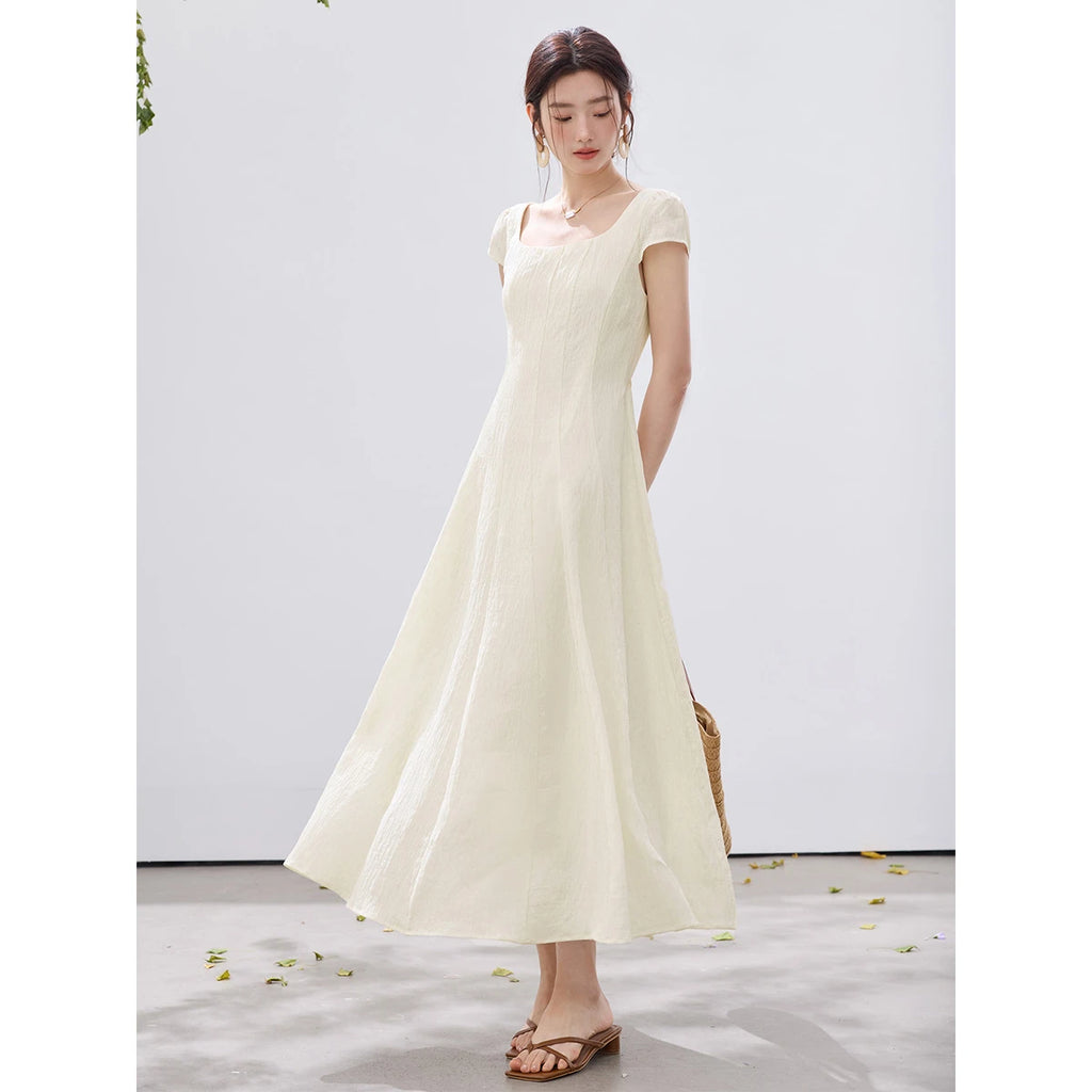 Square-Neck Puff-Sleeve Maxi Dress