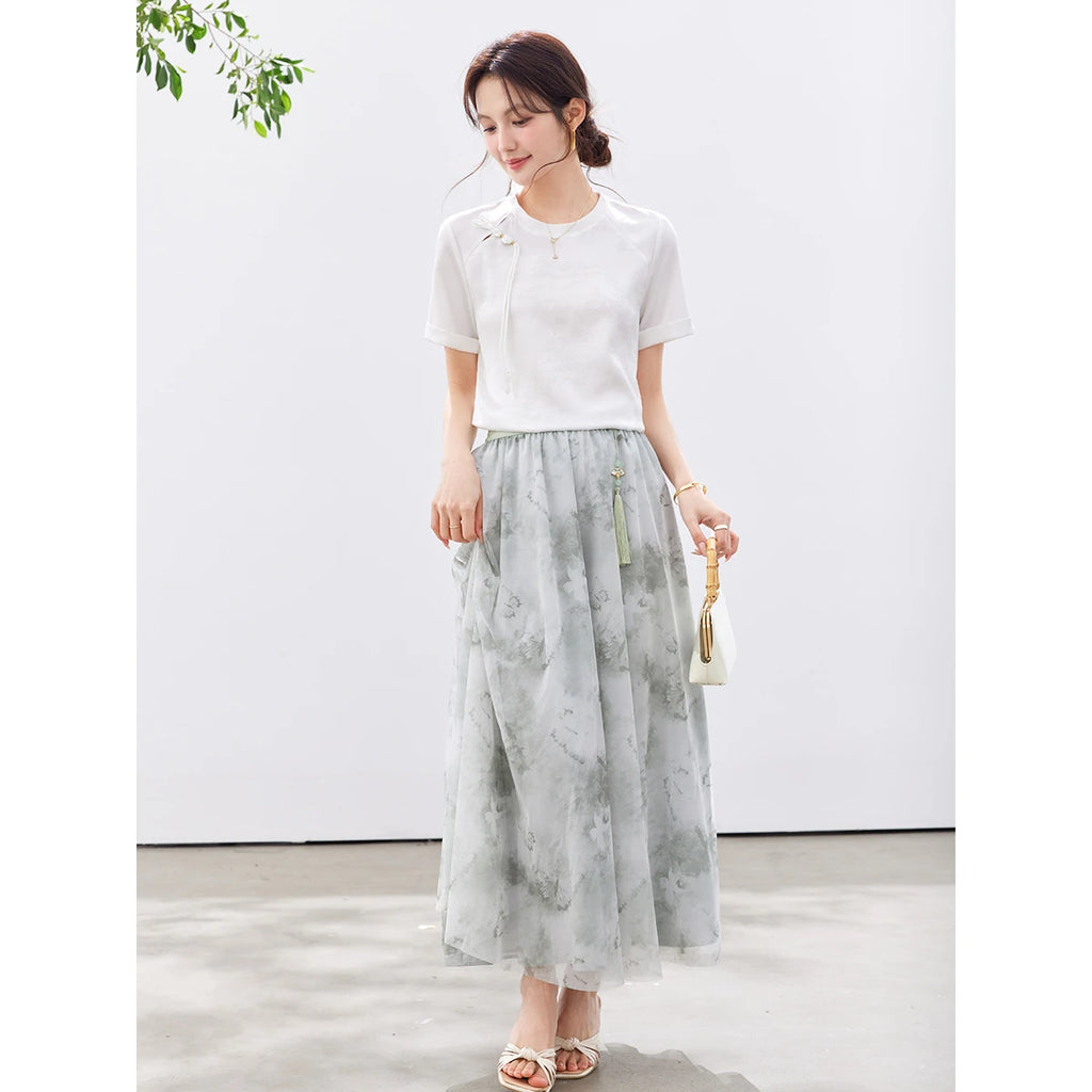 Asymmetric Frog-Button Short-Sleeve Tee