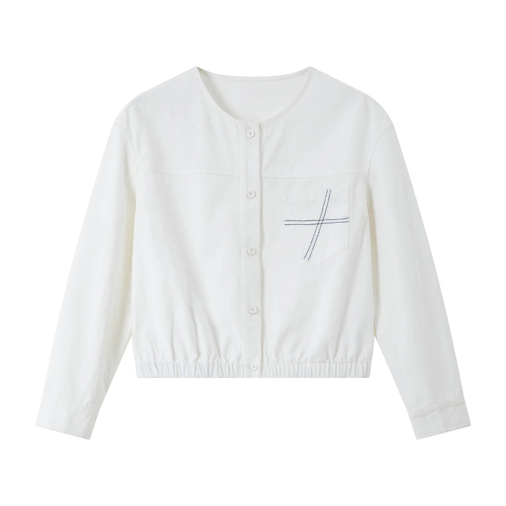 Cropped Drawstring-Hem Collarless Jacket