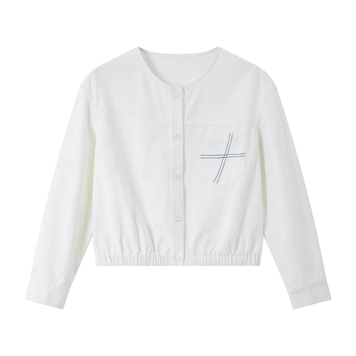 Cropped Drawstring-Hem Collarless Jacket