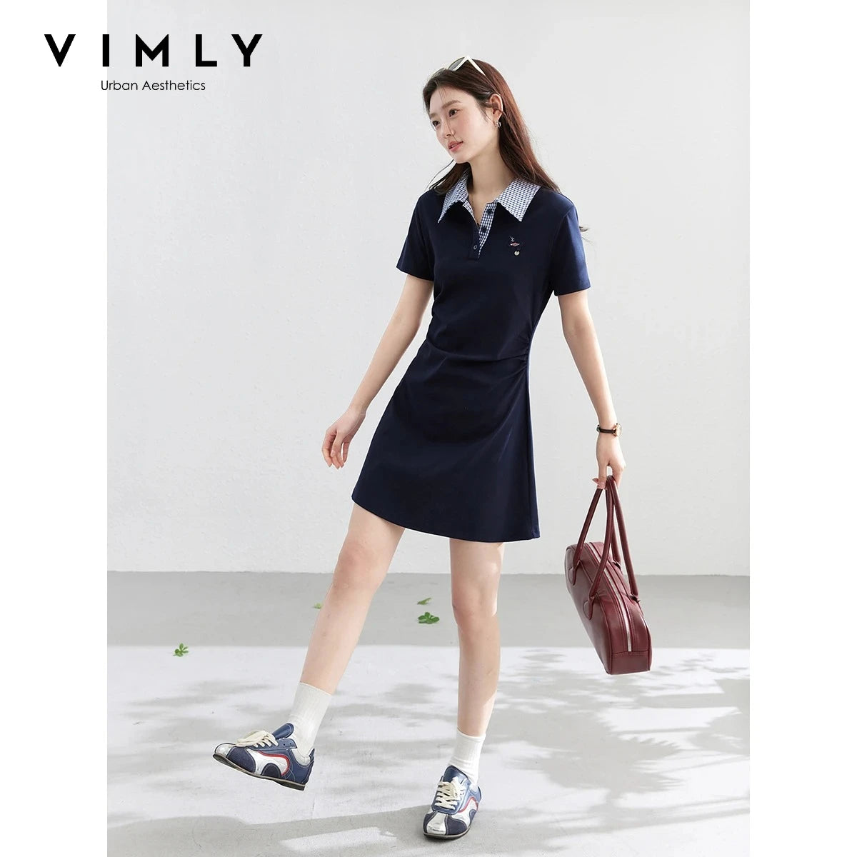 Pleated-Hem Polo Mini Dress