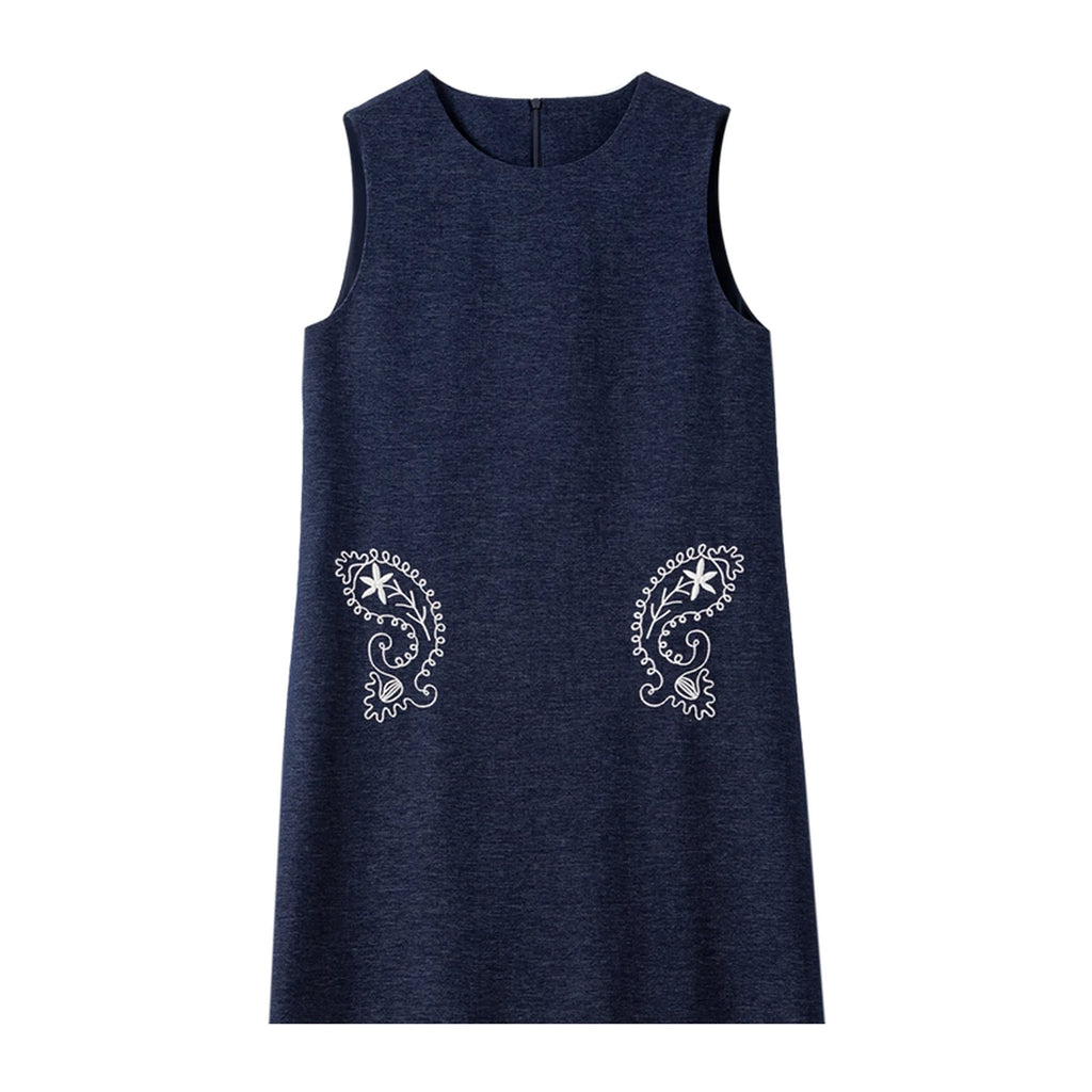 Paisley-Embroidered Sleeveless Shift Dress