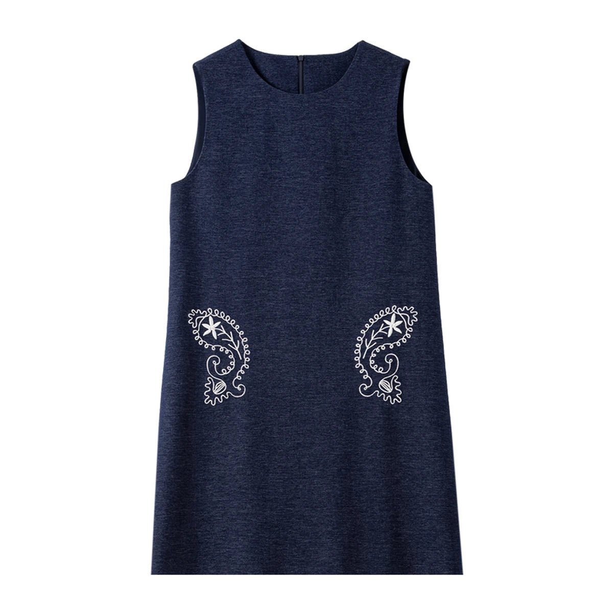 Paisley-Embroidered Sleeveless Shift Dress