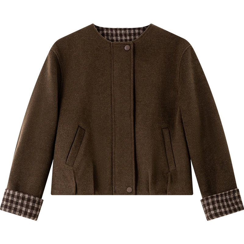 Contrast-Cuff Collarless Jacket