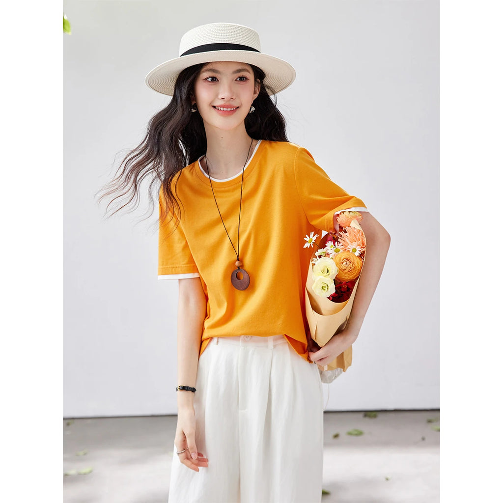 Contrast-Trim Crew-Neck Tee