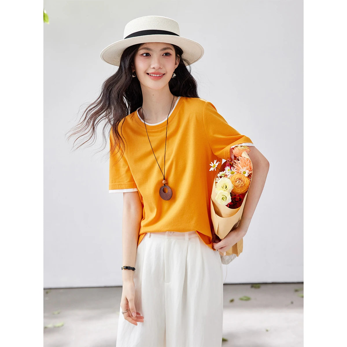 Contrast-Trim Crew-Neck Tee