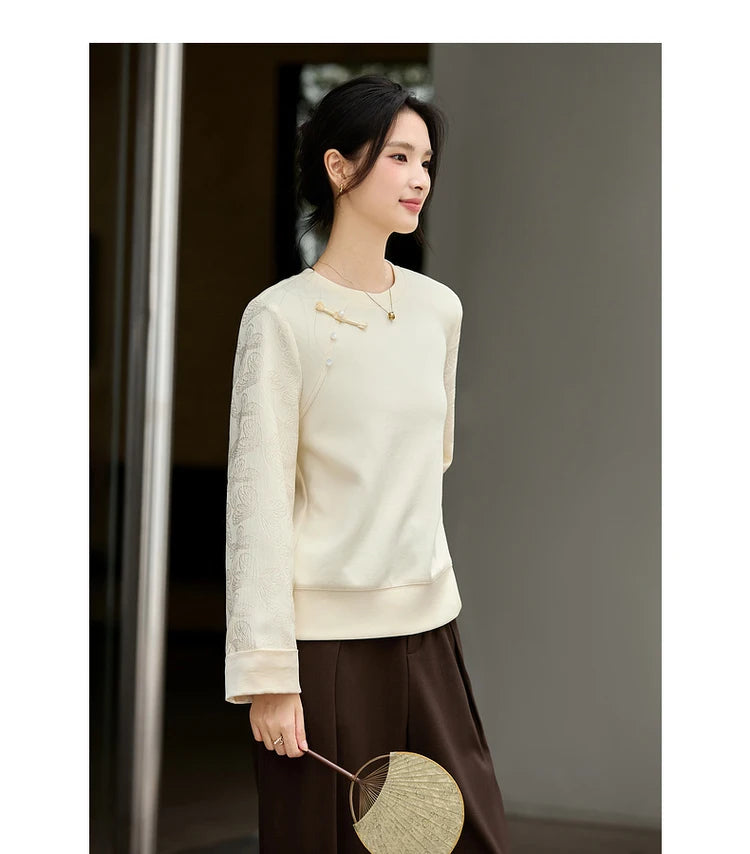 Frog-Button Crew-Neck Sweatshirt