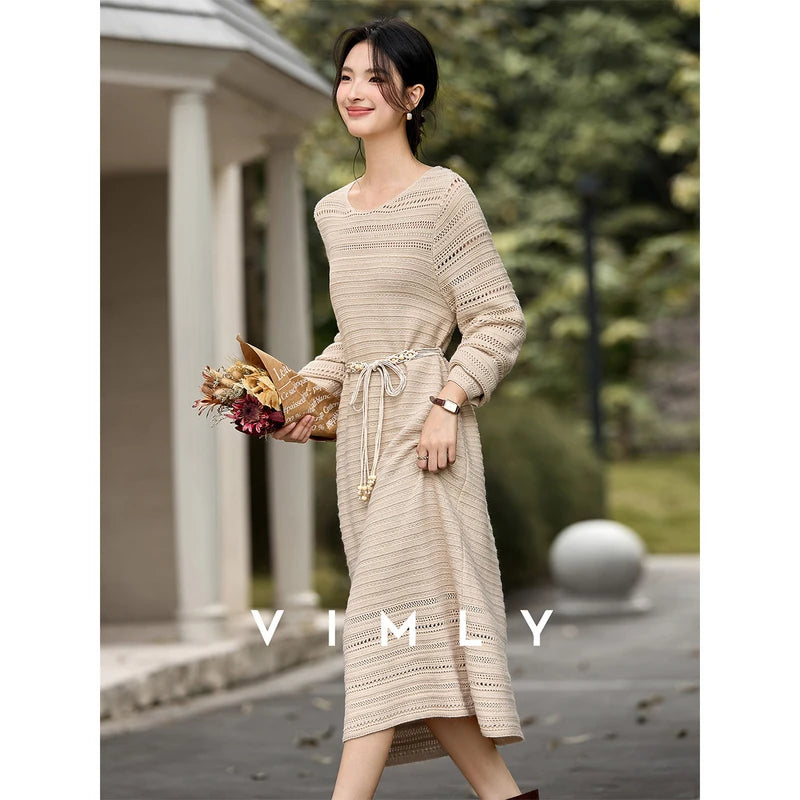 Openwork Long-Sleeve Shift Dress