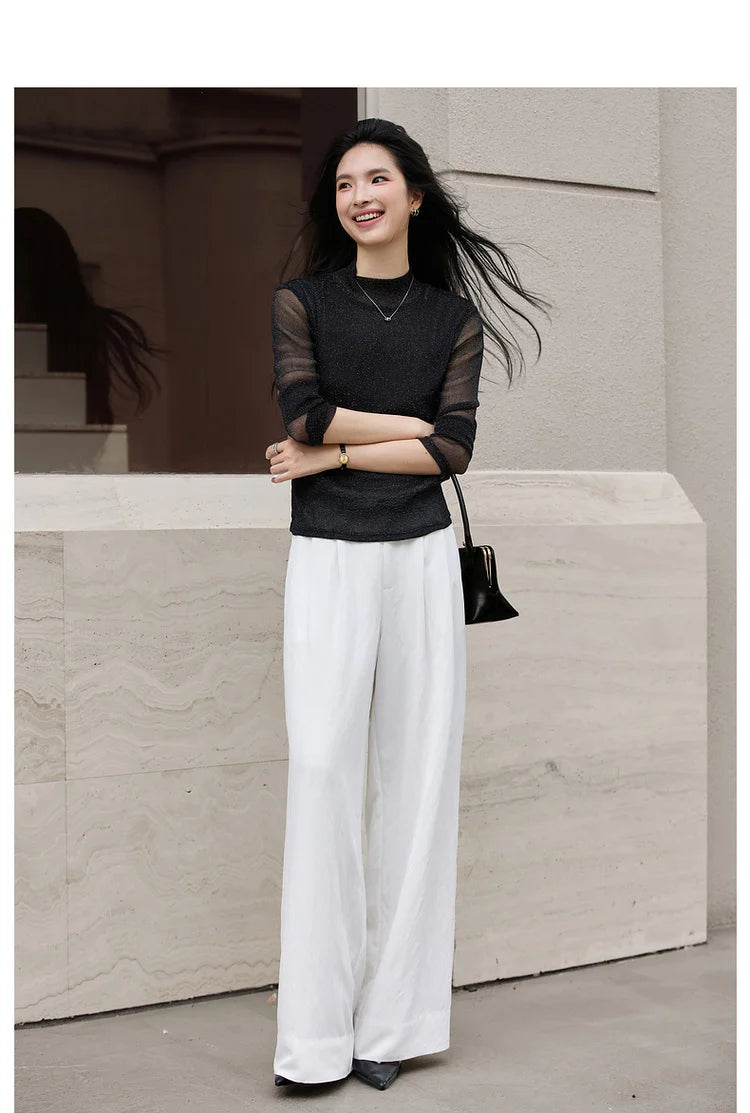 Shimmer Mock-Neck Long-Sleeve Top