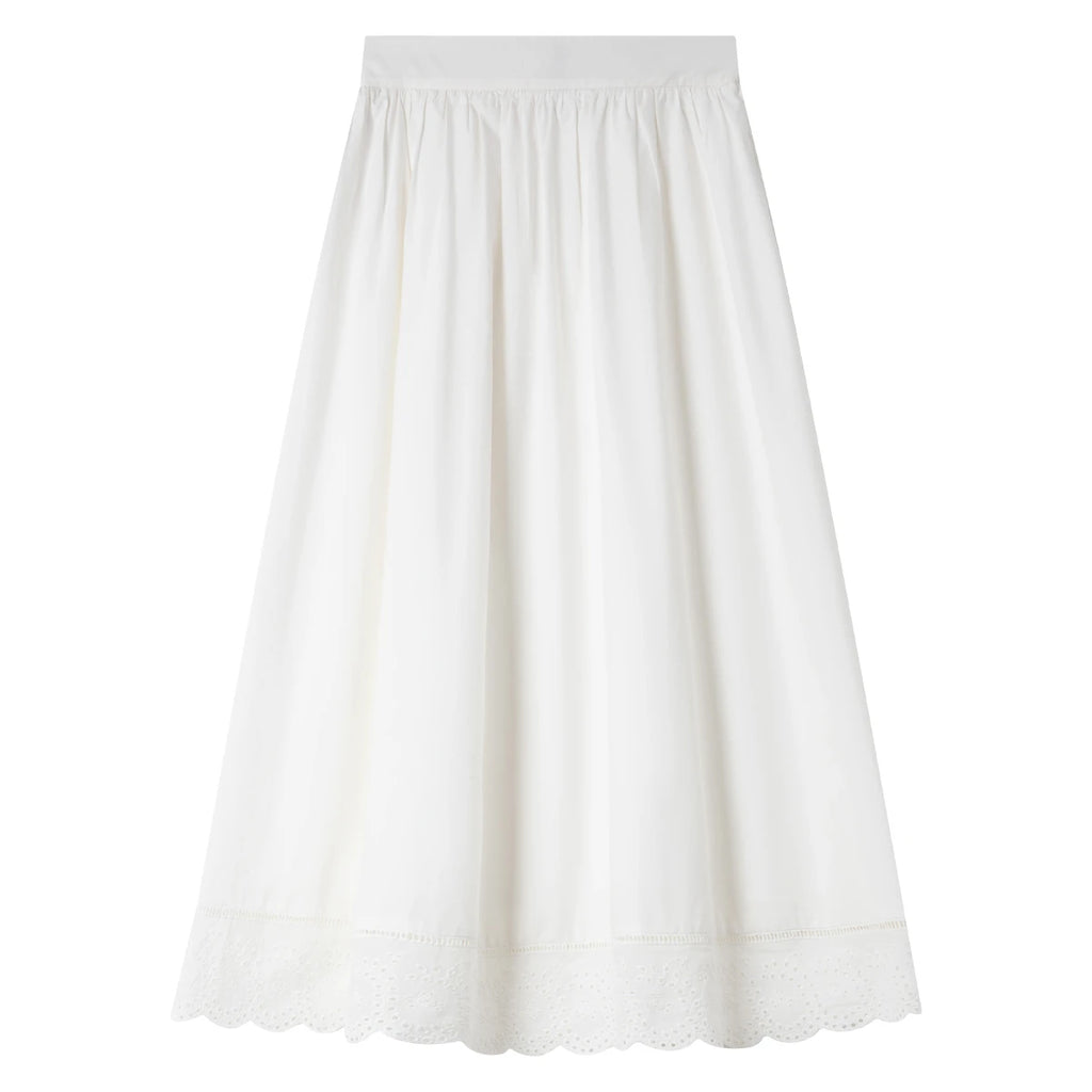 Lace-Hem A-Line Midi Skirt