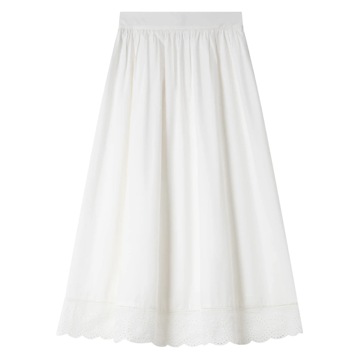 Lace-Hem A-Line Midi Skirt