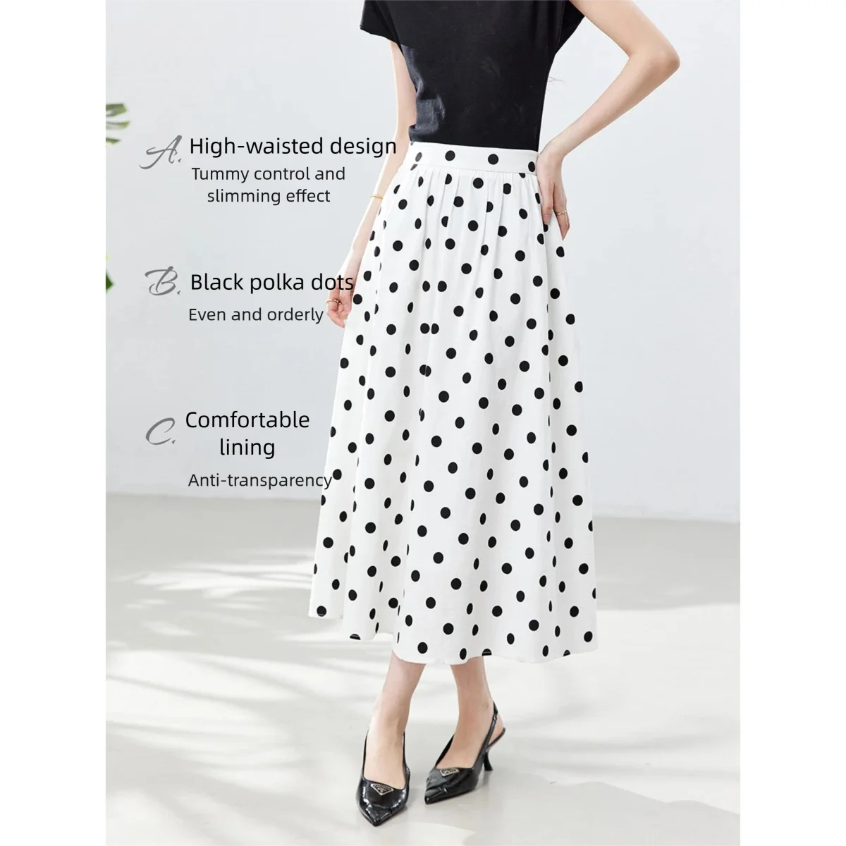 Polka-Dot Button-Front Midi Skirt